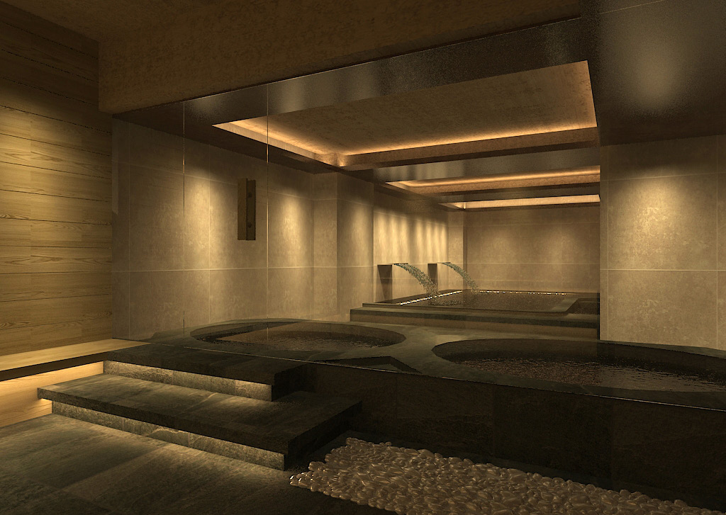 Main thermal pool with ambient lighting